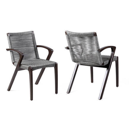 Armen Living - Nabila Outdoor Dark Eucalyptus Wood and Grey Rope Dining Chairs - Set of 2 - 840254333420