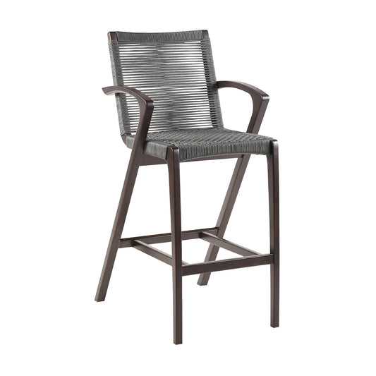 Armen Living - Nabila Outdoor Dark Eucalyptus Wood and Grey Rope Counter and Bar height Stool - 840254333451
