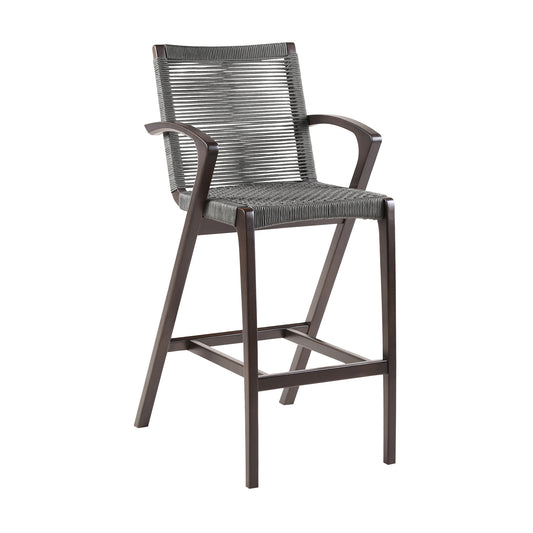 Armen Living - Nabila Outdoor Dark Eucalyptus Wood and Grey Rope Counter and Bar height Stool - 840254333468