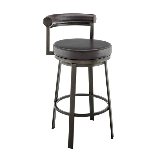 Armen Living - Neura Swivel Counter or Bar Stool in Metal with Faux Leather - 840254333505