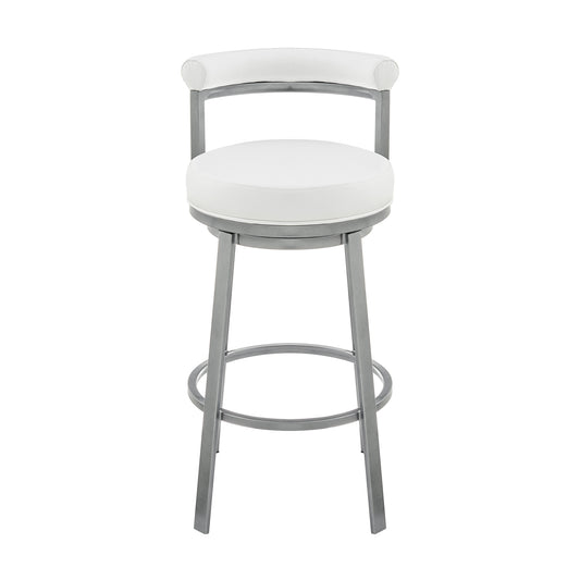 Armen Living - Neura Swivel Counter or Bar Stool in Metal with Faux Leather - 840254333536