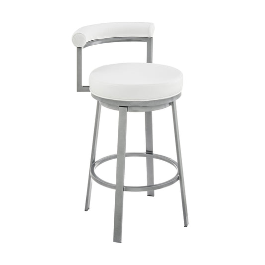 Armen Living - Neura Swivel Counter or Bar Stool in Metal with Faux Leather - 840254333536