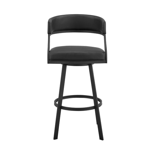 Armen Living - Dione Swivel Bar or Counter Stool in Black Faux Leather and Black Metal - 840254335035
