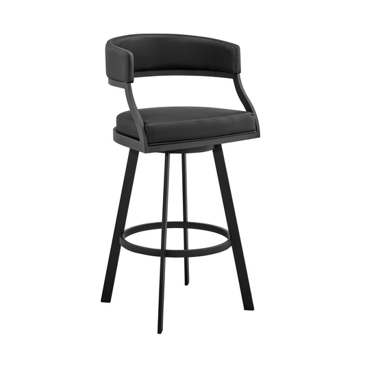 Armen Living - Dione Swivel Bar or Counter Stool in Black Faux Leather and Black Metal - 840254335035