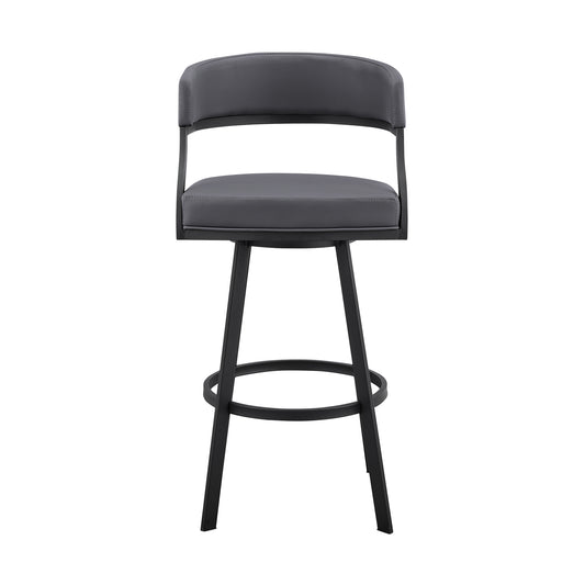 Armen Living - Dione Swivel Bar or Counter Stool in Grey Faux Leather and Black Metal - 840254335042