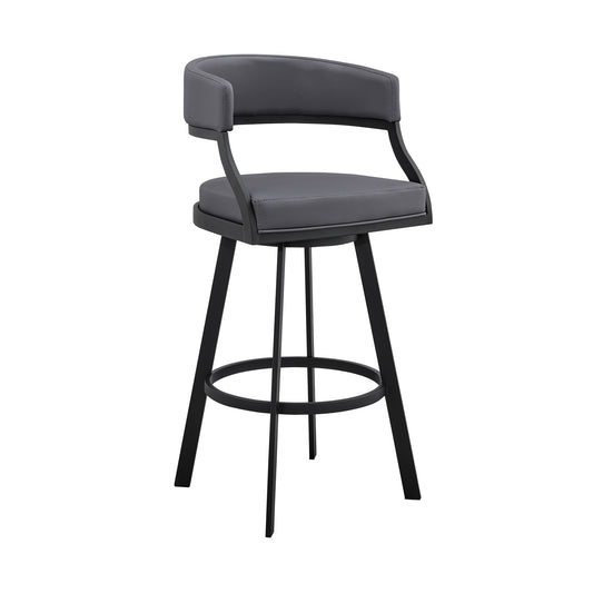 Armen Living - Dione Swivel Bar or Counter Stool in Grey Faux Leather and Black Metal - 840254335059