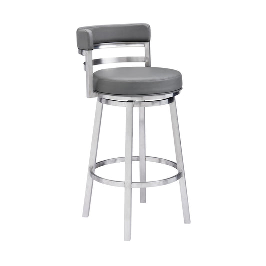 Armen Living - Titana Bar or Counter Stool in Grey Faux Leather and Metal - 840254335073