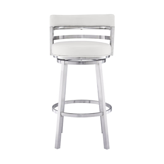 Armen Living - Titana Bar or Counter Stool in White Faux Leather and Metal - 840254335097