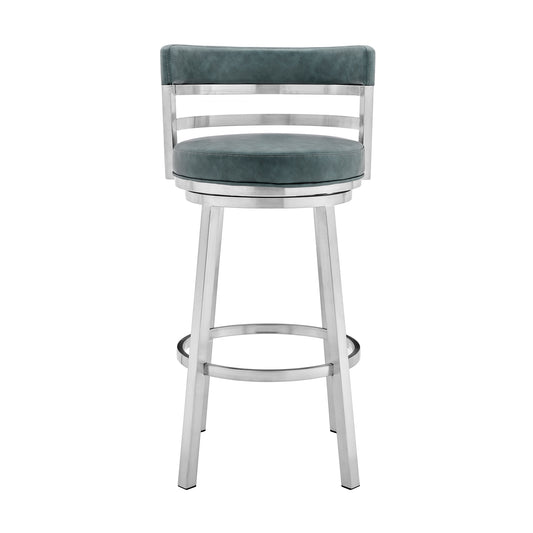 Armen Living - Titana Bar or Counter Stool in Blue Faux Leather and Metal - 840254335196
