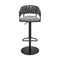 Armen Living - Silabe Adjustable Counter or Bar Stool in Black Metal with Grey Fabric and Faux Leather - 840254335325