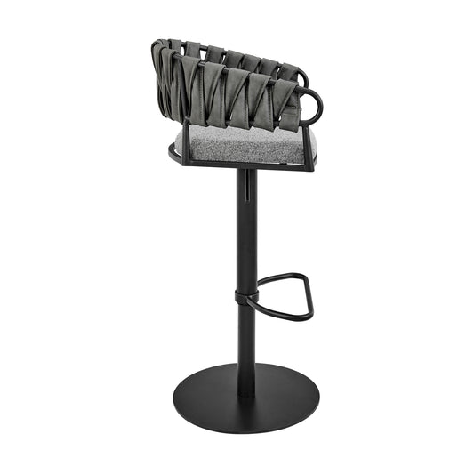Armen Living - Silabe Adjustable Counter or Bar Stool in Black Metal with Grey Fabric and Faux Leather - 840254335325