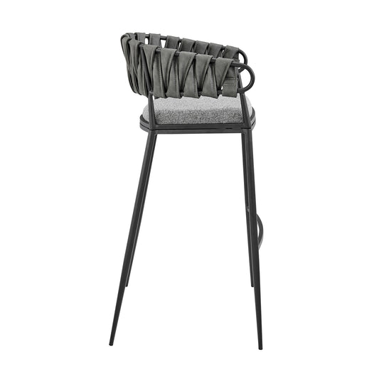 Armen Living - Vigona Coutner or Bar Stool in Black Metal with Grey Fabric and Faux Leather - 840254335561