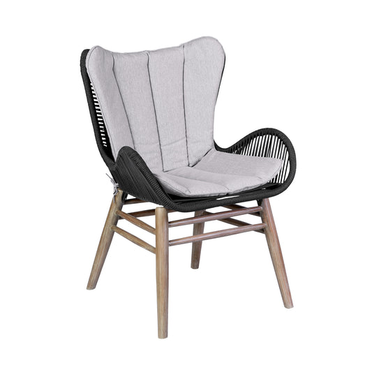 Armen Living - Fanny Outdoor Patio Dining Chair in Eucalyptus Wood and Rope with Grey Cushions - 840254335967