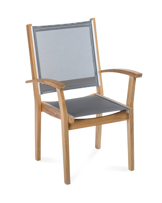 CO9 Design - Bayhead Sling Stacking Teak Armchair | Grey, Navy and White