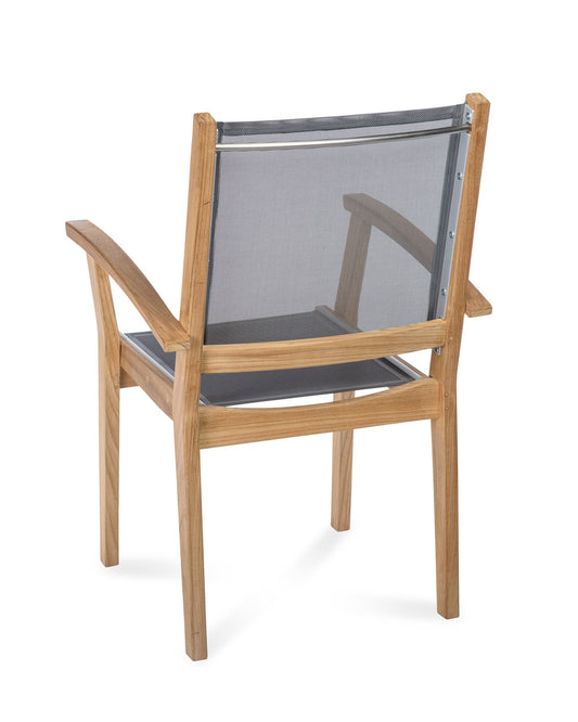 CO9 Design - Bayhead Sling Stacking Teak Armchair | Grey, Navy and White