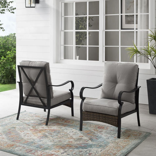 Crosley Furniture - Dahlia 2Pc Outdoor Metal And Wicker Armchair Set Taupe/Matte Black - 2 Armchairs