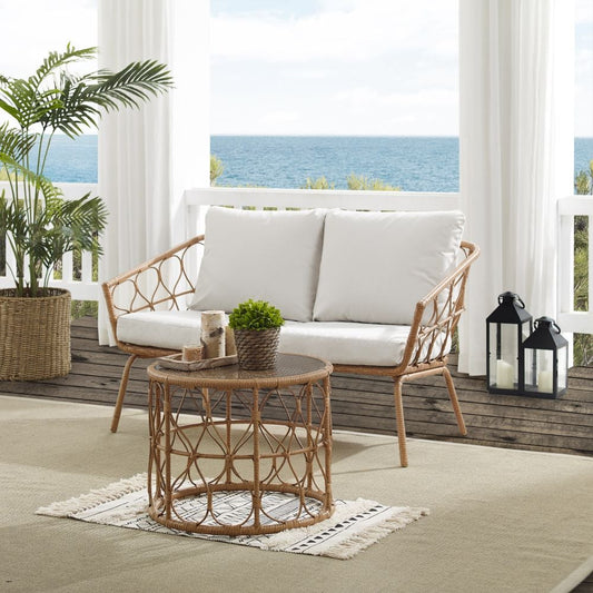 Crosley Furniture - Juniper 2Pc Outdoor Wicker Conversation Set Creme/Natural - Loveseat & Coffee Table