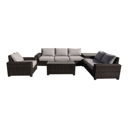 Courtyard Casual - St Lucia Silver Oak 6 Piece Sectional Set with 1 Left and 1 Right Sectional Loveseats, 1 Armless Middle Chair, 1 Club Chair, 1 Corner End Table, and 1 Coffee Table | 5901