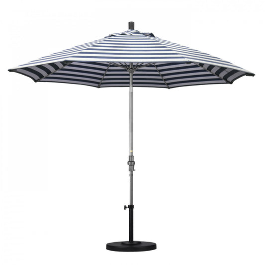 California Umbrella - 9' - Patio Umbrella Umbrella - Aluminum Pole - Navy White Cabana Stripe - Olefin - GSCUF908010-F96