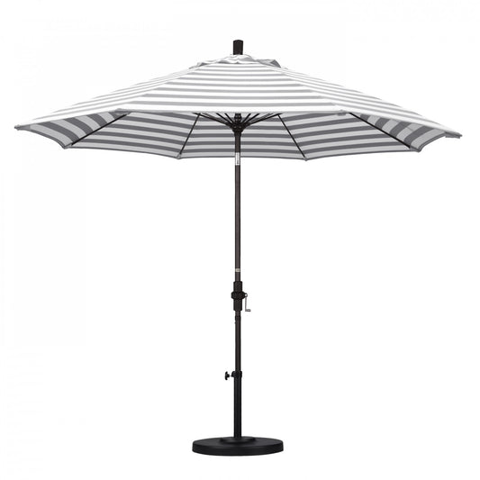 California Umbrella - 9' - Patio Umbrella Umbrella - Aluminum Pole - Gray White Cabana Stripe - Olefin - GSCUF908117-F95