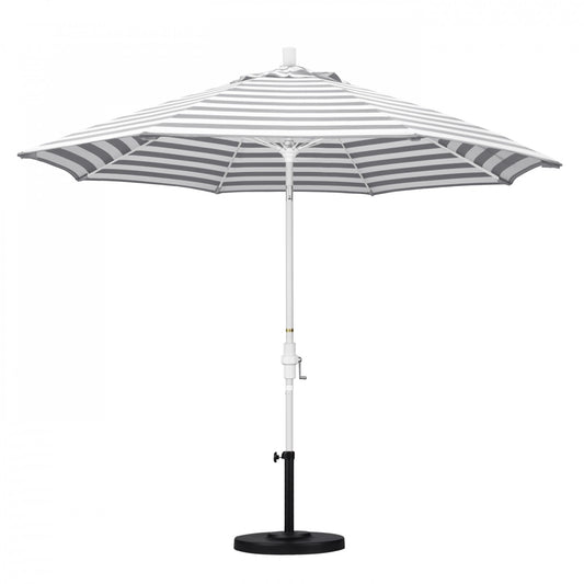 California Umbrella - 9' - Patio Umbrella Umbrella - Aluminum Pole - Gray White Cabana Stripe - Olefin - GSCUF908170-F95