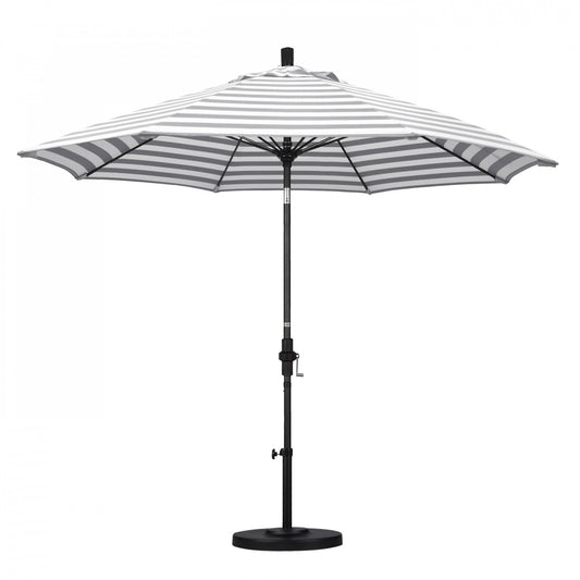 California Umbrella - 9' - Patio Umbrella Umbrella - Aluminum Pole - Gray White Cabana Stripe - Olefin - GSCUF908705-F95