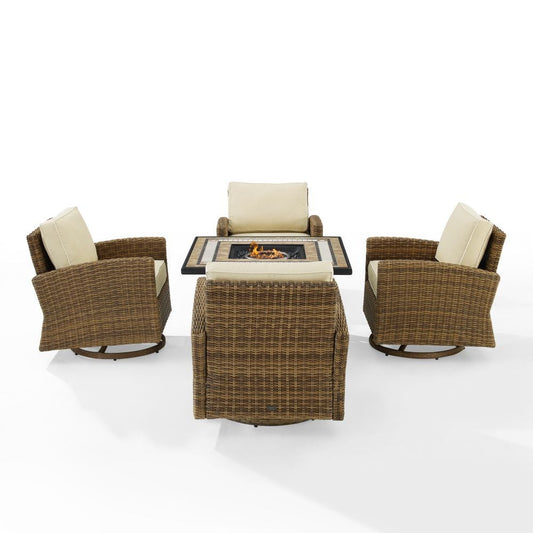 Crosley Furniture - Bradenton 5Pc Swivel Rocker Conversation Set W/Fire Table Sand/Weathered Brown - Tucson Fire Table & 4 Swivel Rockers