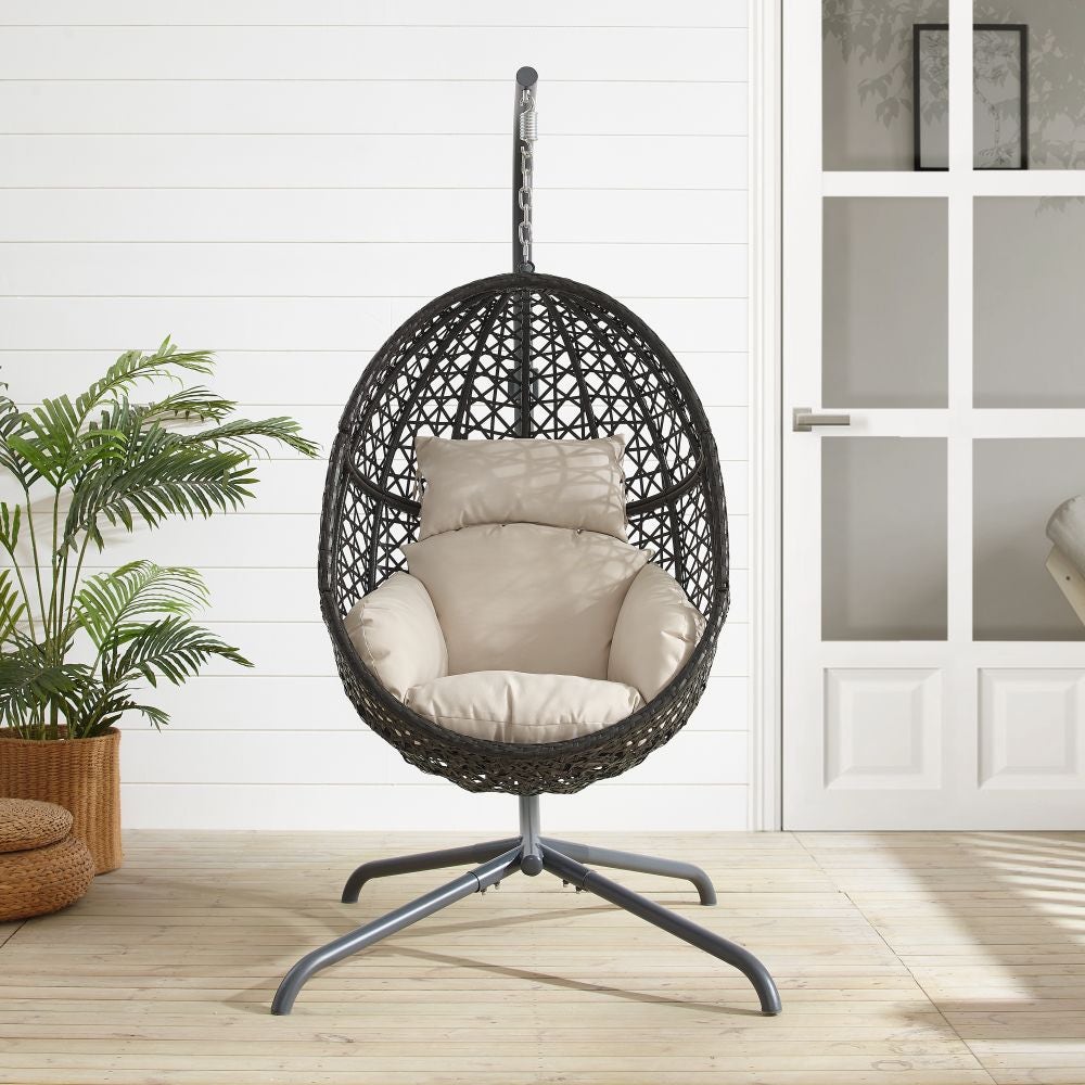 Crosley Furniture - Calliope Indoor/Outdoor Wicker Hanging Egg Chair Sand/Dark Brown - Egg Chair & Stand