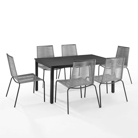 Crosley Furniture - Fenton 7 Pc Outdoor Wicker/ Metal Dining Set Gray/Matte Black - Table & 6 Chairs