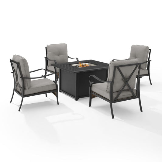 Crosley Furniture - Dahlia 5Pc Outdoor Metal Conversation Set W/ Fire Table Taupe/Matte Black - Dante Fire Table & 4 Armchairs