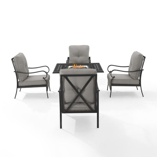 Crosley Furniture - Dahlia 5Pc Outdoor Metal Conversation Set W/ Fire Table Taupe/Matte Black - Dante Fire Table & 4 Armchairs
