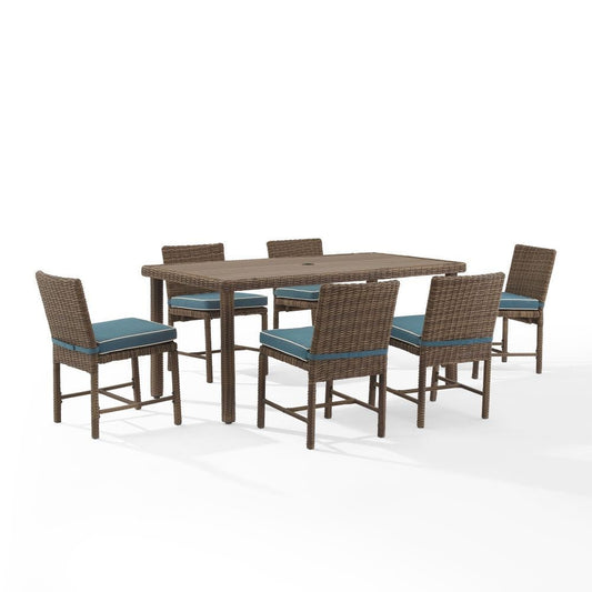 Crosley Furniture - Bradenton 7 Pc Outdoor Wicker Dining Set Navy/Weathered Brown - Dining Table & 6 Dining Chairs