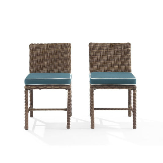 Crosley Furniture - Bradenton 2Pc Outdoor Wicker Dining Chair Set Navy/Weathered Brown - 2 Dining Chairs