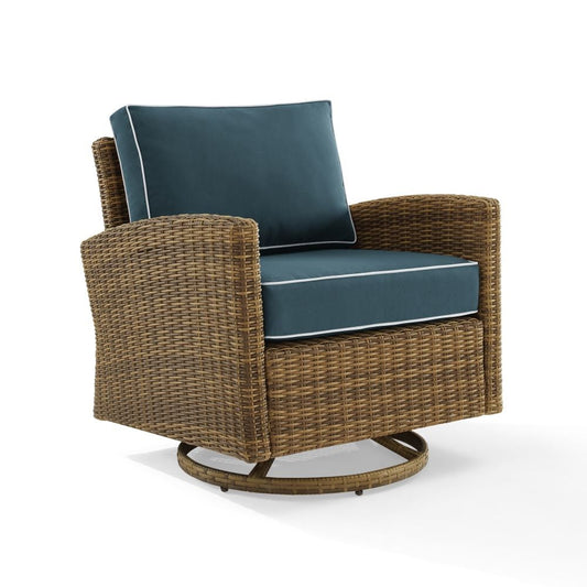 Crosley Furniture - Bradenton Outdoor Wicker Swivel Rocker Chair Navy/Weathered Brown