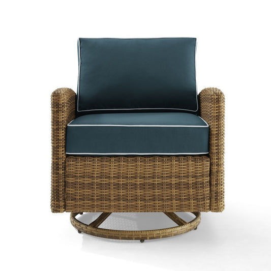 Crosley Furniture - Bradenton Outdoor Wicker Swivel Rocker Chair Navy/Weathered Brown
