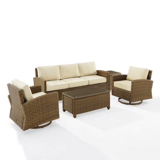 Crosley Furniture - Bradenton 5 Pc Swivel Rocker And Sofa Set Sand/Weathered Brown - Sofa, Coffee Table, Side Table, & 2 Swivel Rockers
