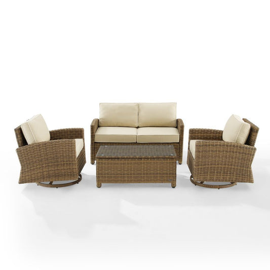 Crosley Furniture - Bradenton 4Pc Swivel Rocker Conversation Set Sand/Weathered Brown - Coffee Table, Loveseat, & 2 Swivel Rockers