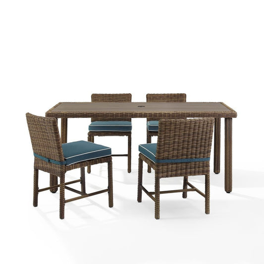 Crosley Furniture - Bradenton 5 Pc Outdoor Wicker Dining Set Navy/Weathered Brown - Dining Table & 4 Dining Chairs