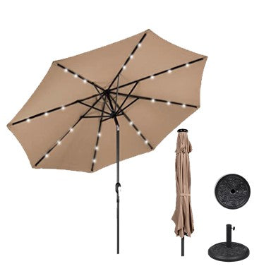 AZ Patio Heaters - Solar Market Umbrella with LED Lights with base | MKC-UMB-T