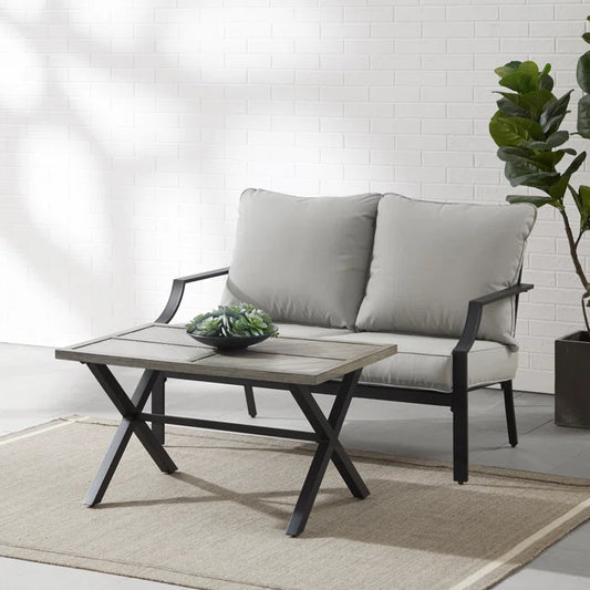Crosley Furniture - Otto 2Pc Outdoor Metal Conversation Set Gray/Matte Black - Loveseat & Coffee Table