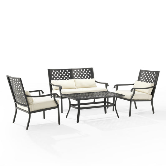 Crosley Furniture - Alistair 4Pc Outdoor Metal Conversation Set Creme/Matte Black - Loveseat, Coffee Table, & 2 Armchairs