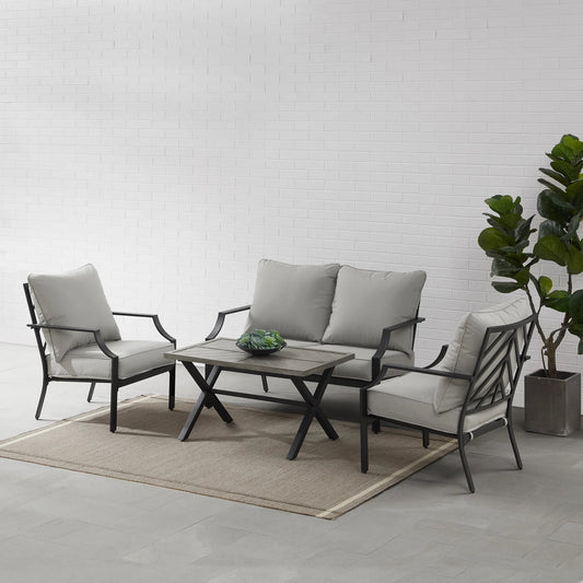 Crosley Furniture - Otto 4Pc Outdoor Metal Conversation Set Gray/Matte Black - Loveseat, Coffee Table, & 2 Armchairs