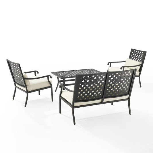 Crosley Furniture - Alistair 4Pc Outdoor Metal Conversation Set Creme/Matte Black - Loveseat, Coffee Table, & 2 Armchairs
