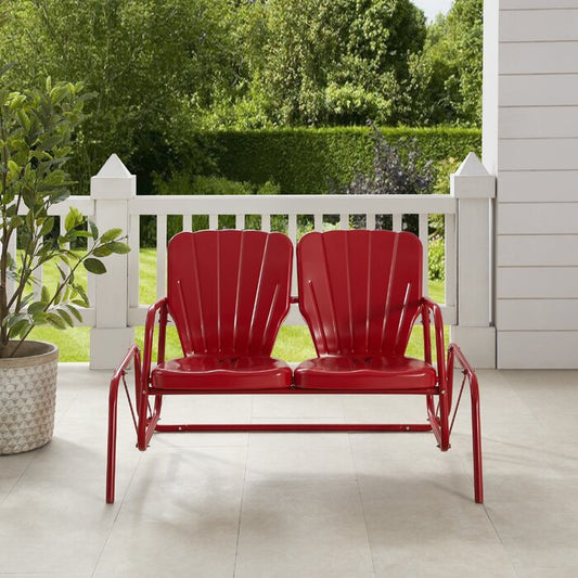 Crosley Furniture - Ridgeland Outdoor Metal Loveseat Glider Bright Red Gloss