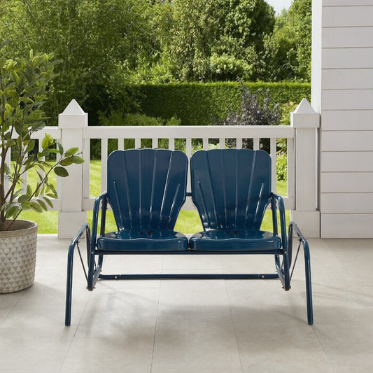 Crosley Furniture - Ridgeland Outdoor Metal Loveseat Glider Navy Gloss