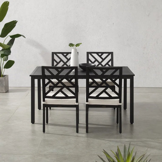 Crosley Furniture - Locke 5 Pc Outdoor Metal Dining Set Creme/Matte Black - Table & 4 Chairs