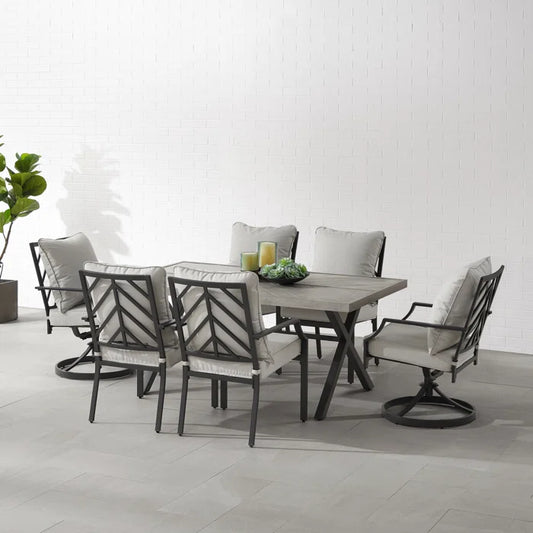 Crosley Furniture - Otto 7 Pc Outdoor Metal Dining Set Gray/Matte Black - Table, 2 Swivel Chairs, & 4 Stationary Chairs
