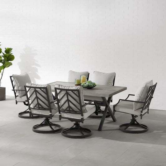 Crosley Furniture - Otto 7 Pc Outdoor Metal Dining Set Gray/Matte Black - Table & 6 Swivel Chairs