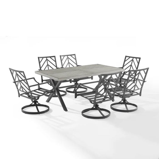 Crosley Furniture - Otto 7 Pc Outdoor Metal Dining Set Gray/Matte Black - Table & 6 Swivel Chairs
