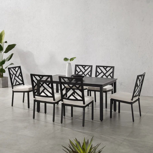 Crosley Furniture - Locke 7 Pc Outdoor Metal Dining Set Creme/Matte Black - Table & 6 Chairs